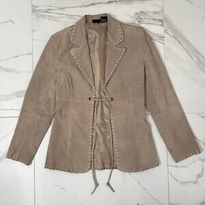 Vintage Joe Boxer Suede 100% Leather Jacket Blazer Stitch Taupe Gray Women's Med